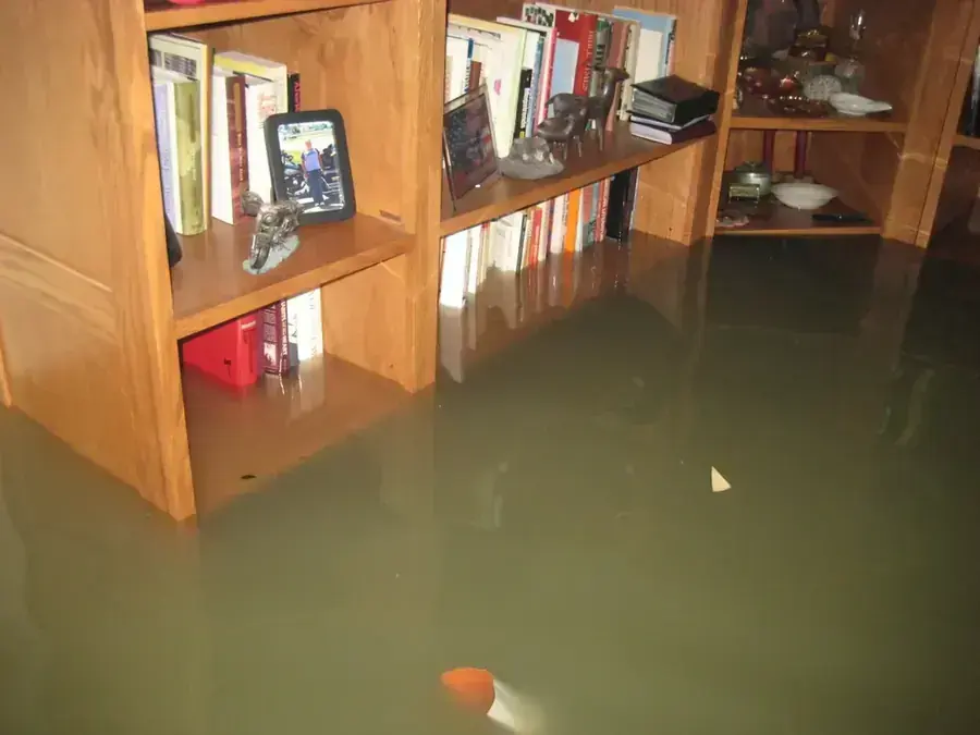 Storm floodwater inside a home in Overland Park, KS